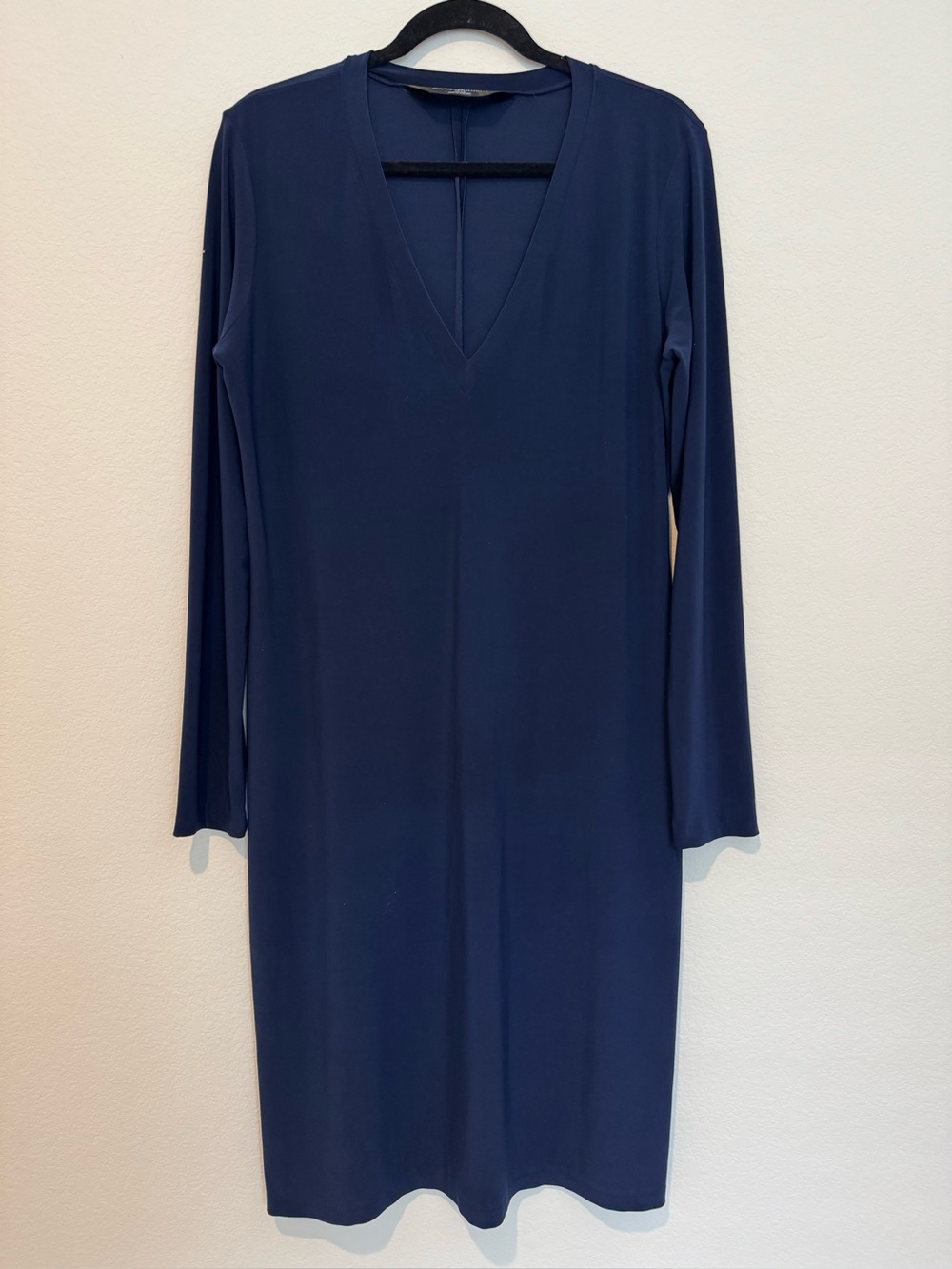 Norma Kamali Blue V Neck Long Sleeve Shift Dress
